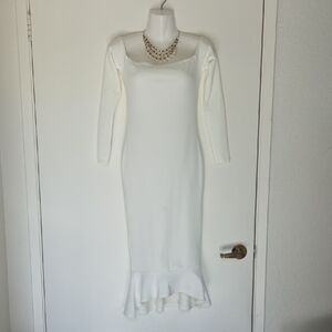 Missguided Cream Long Sleeve Dress